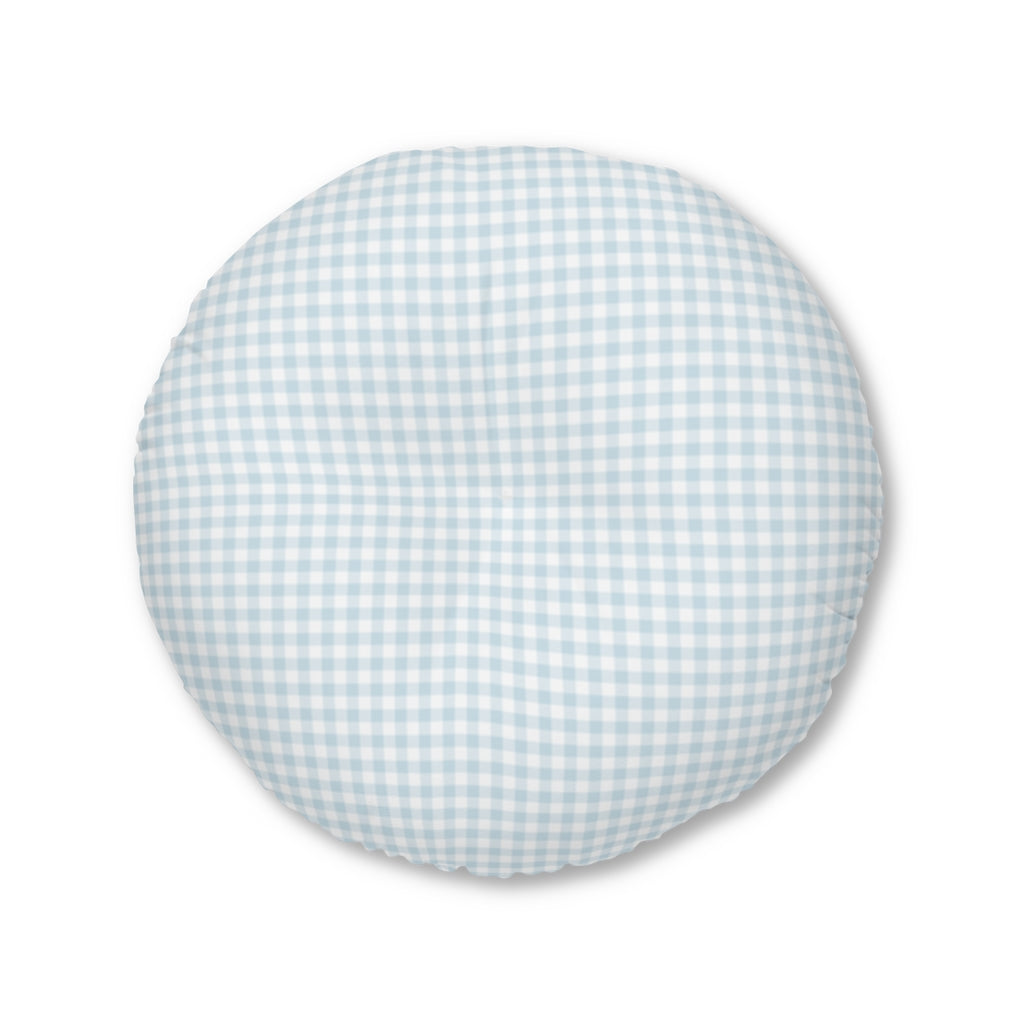 I Dream of Gingham Round Meditation Pillow in Blue