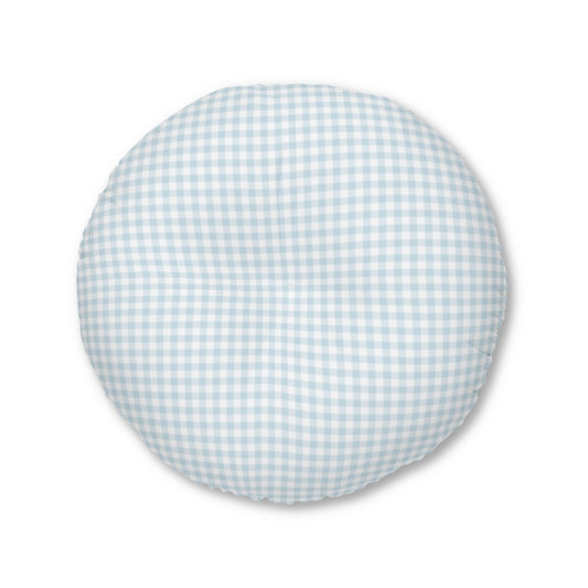 I Dream of Gingham Round Meditation Pillow in Blue