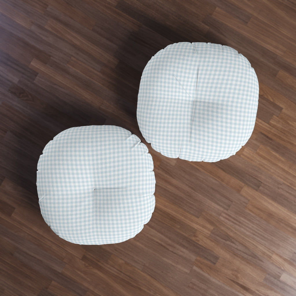 I Dream of Gingham Round Meditation Pillow in Blue