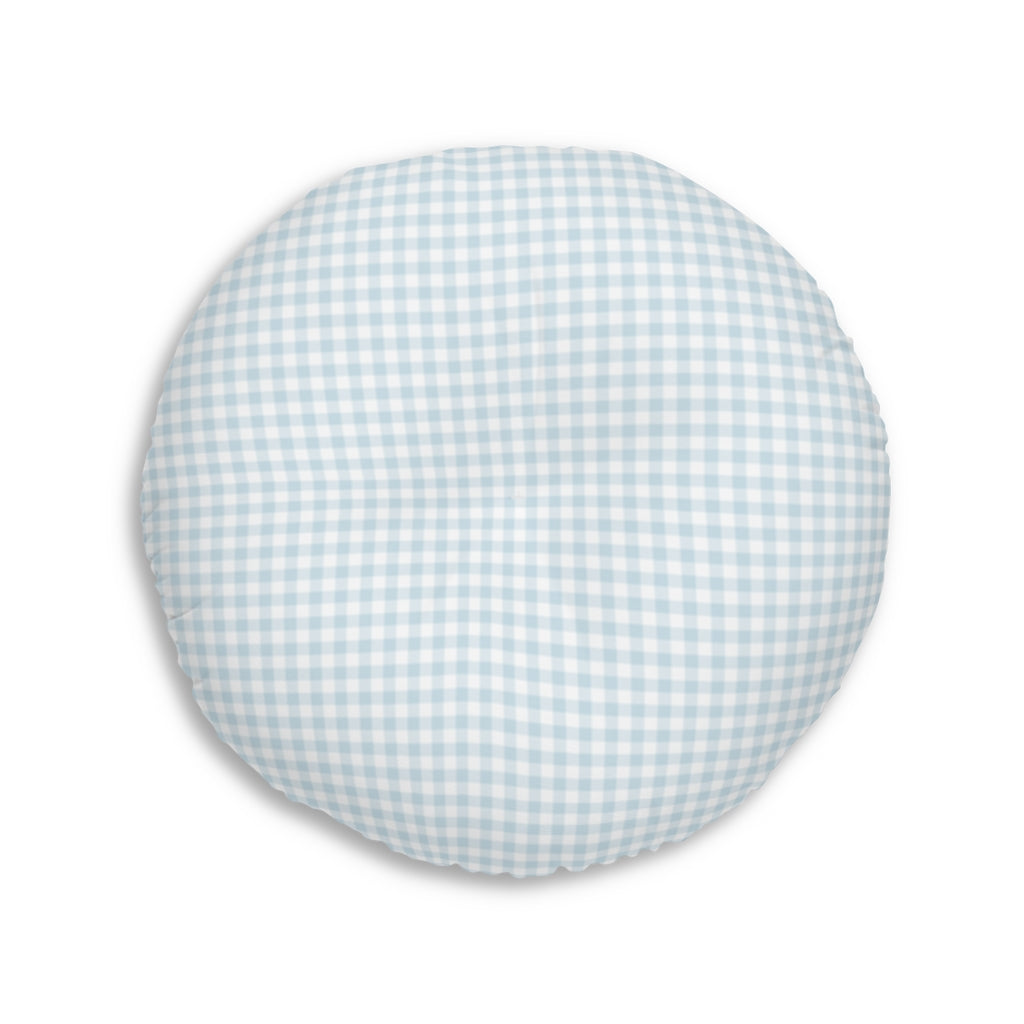 I Dream of Gingham Round Meditation Pillow in Blue