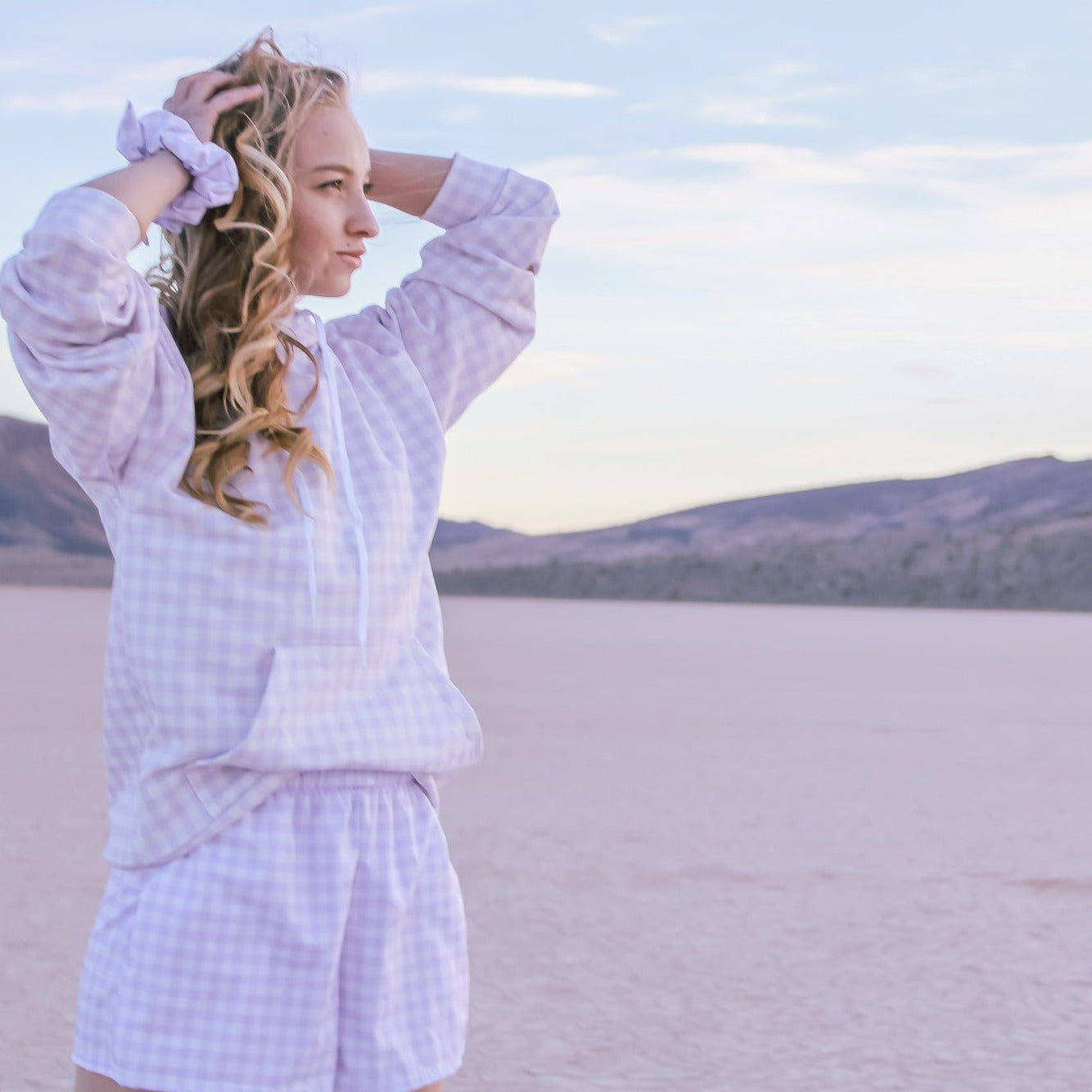 I Dream of Gingham Women's Athletic Short Shorts in Lavender