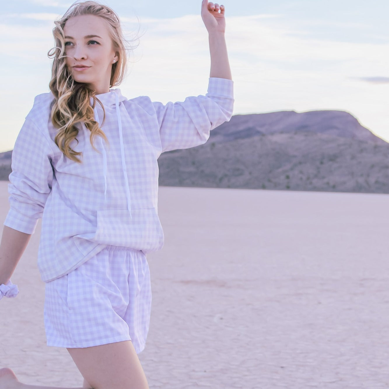 I Dream of Gingham Women's Athletic Short Shorts in Lavender