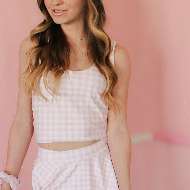 I Dream of Gingham Crop Tank in Pink