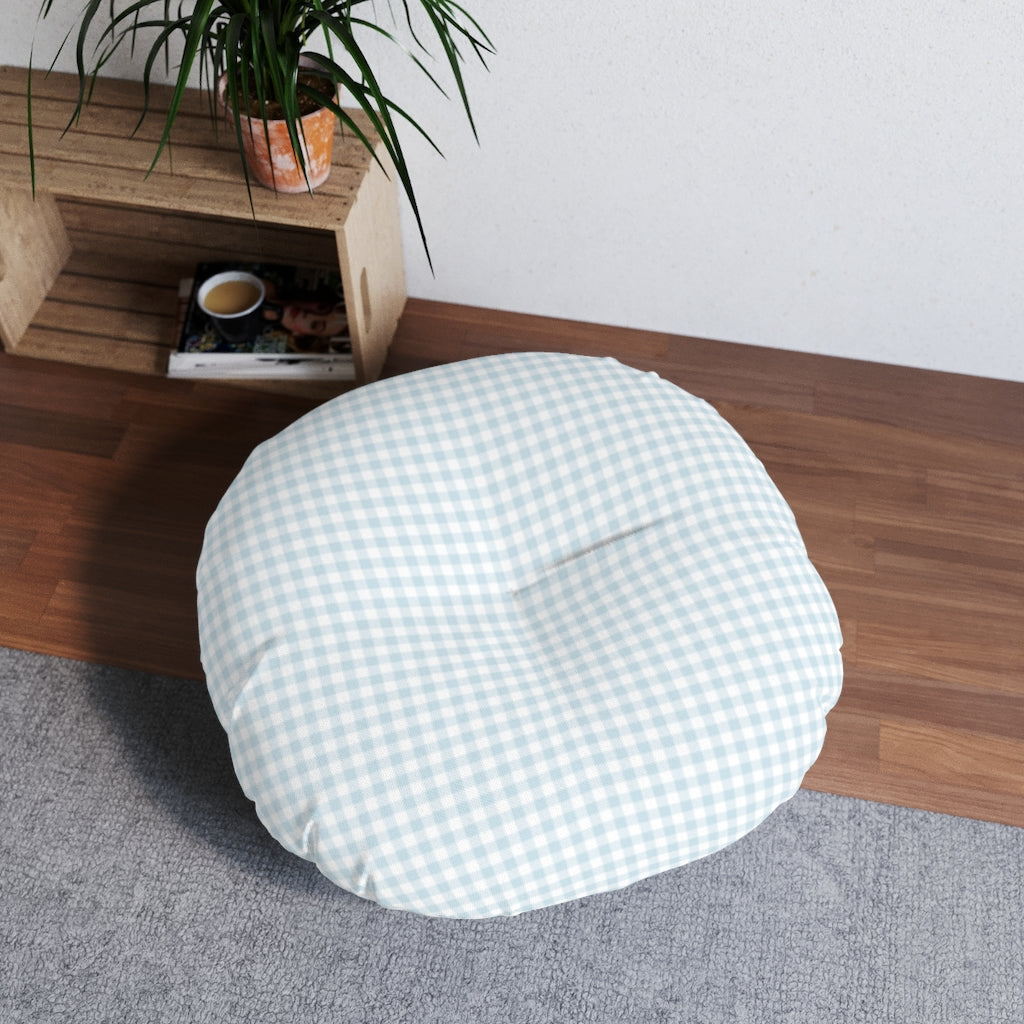 I Dream of Gingham Round Meditation Pillow in Blue