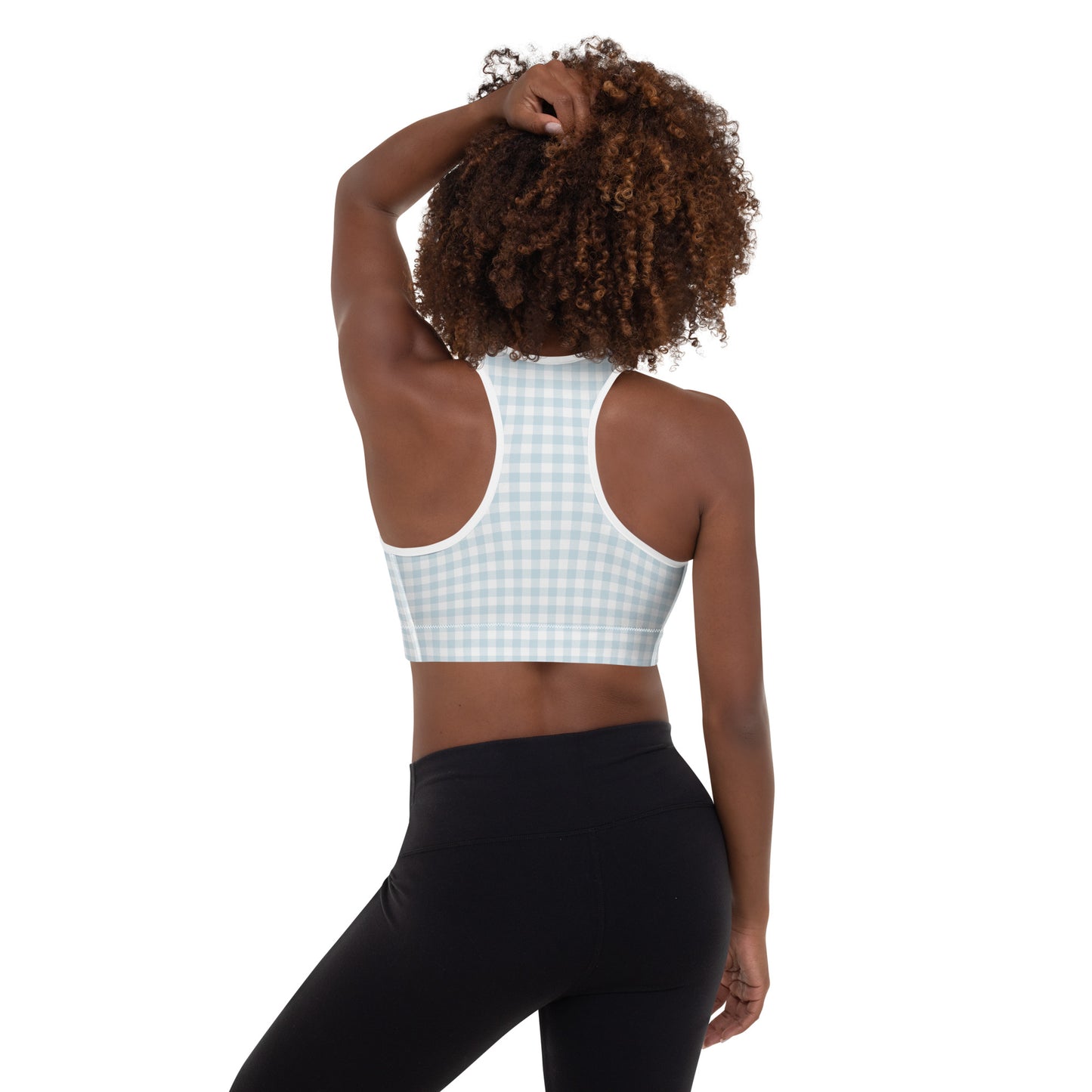 I Dream of Gingham Padded Sports Bra in Blue