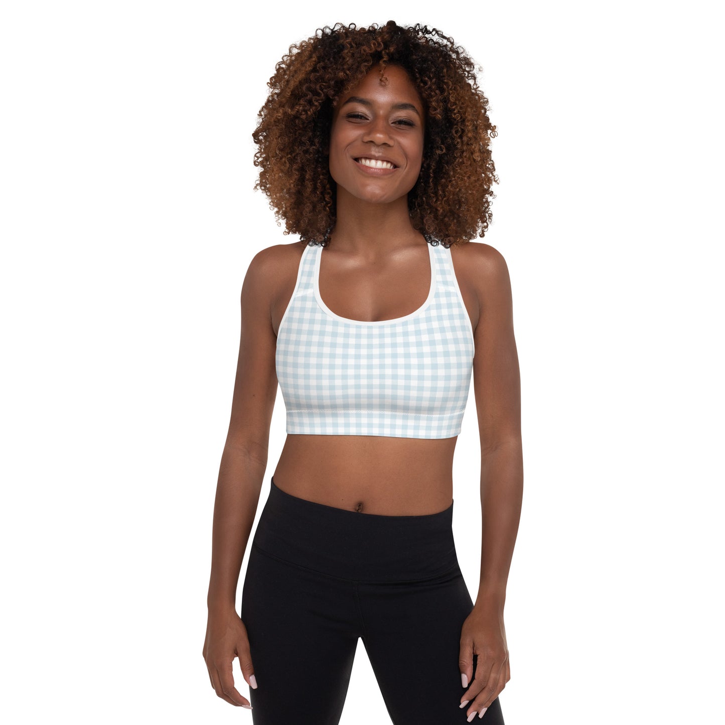 I Dream of Gingham Padded Sports Bra in Blue