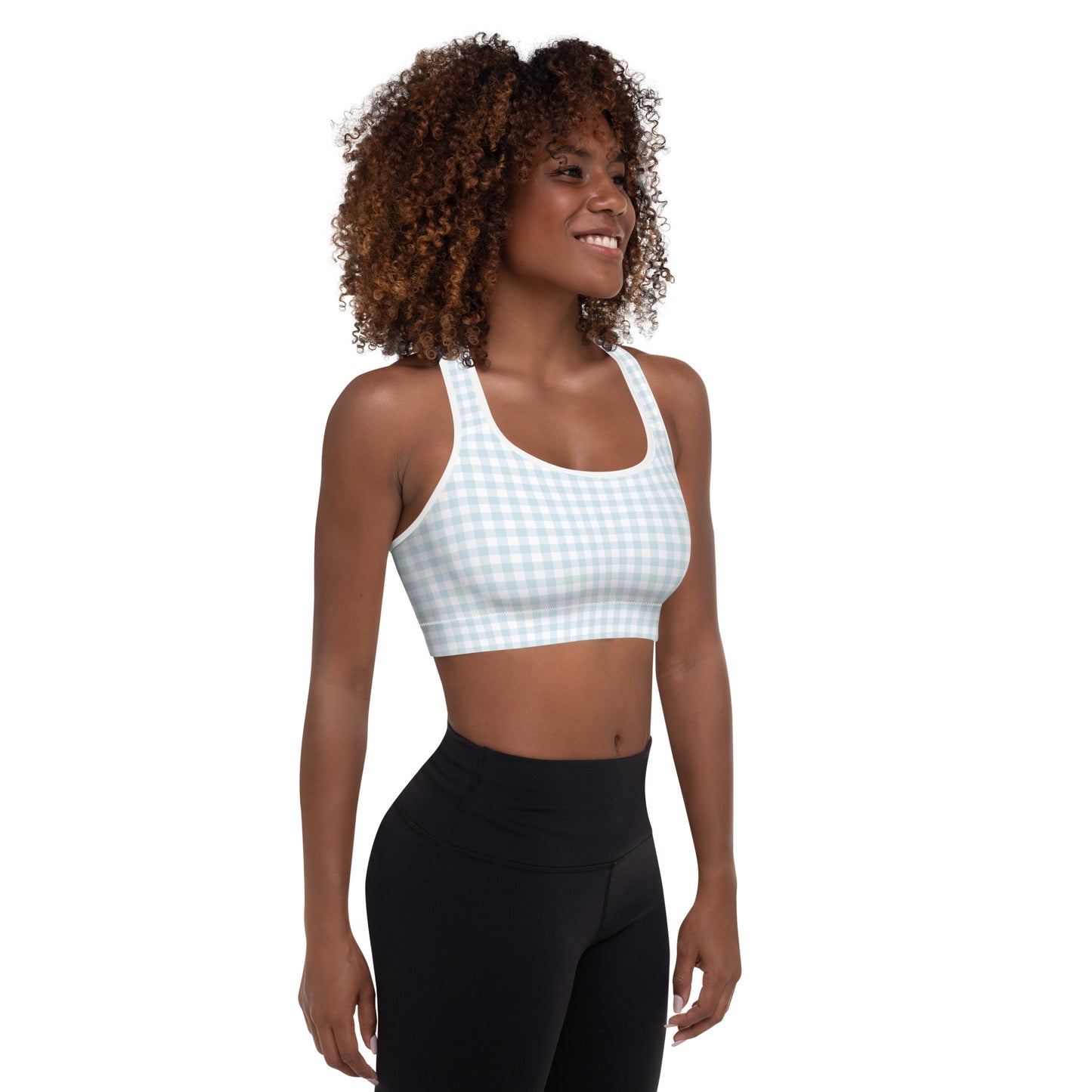 I Dream of Gingham Padded Sports Bra in Blue