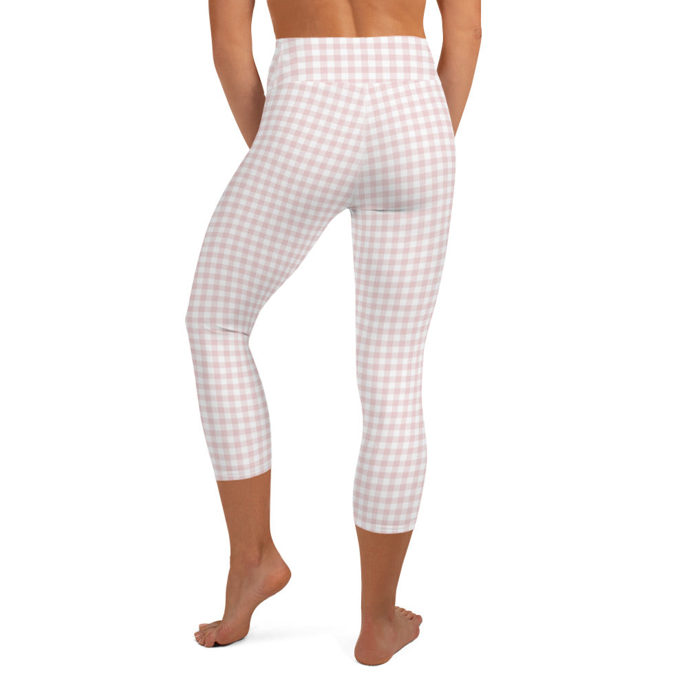 I Dream of Gingham Yoga Capri Leggings in Pink