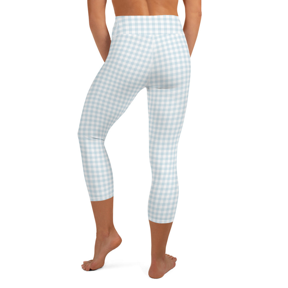 I Dream of Gingham Yoga Capri Leggings in Blue