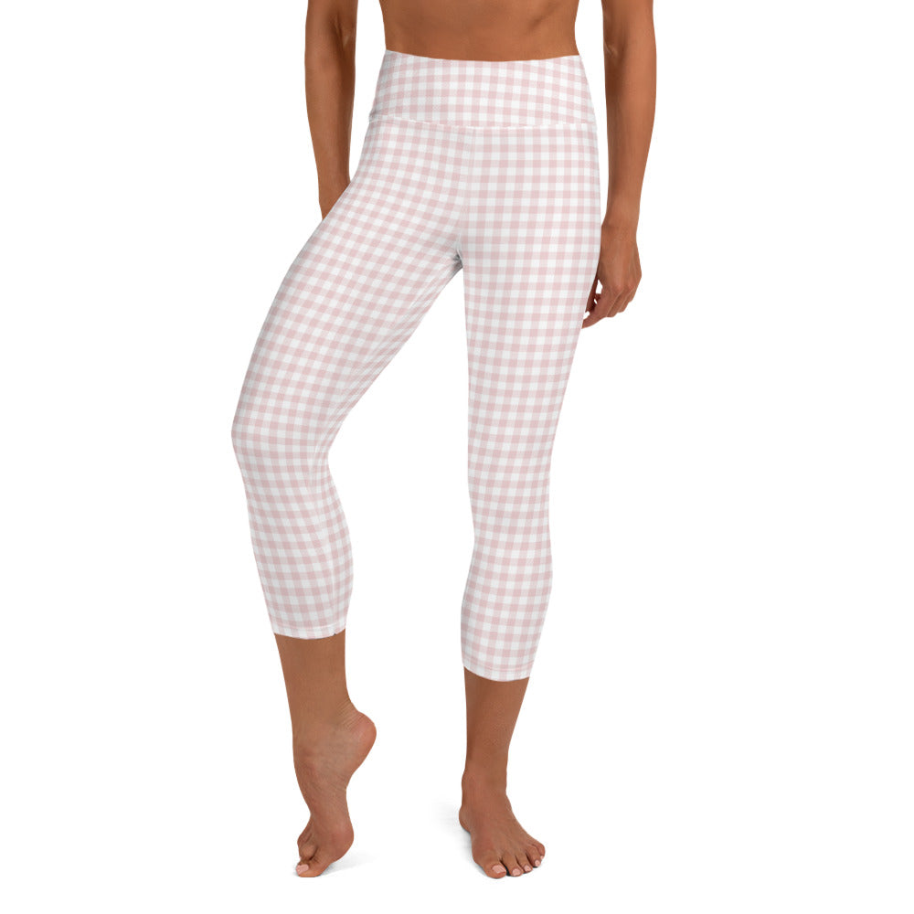 I Dream of Gingham Yoga Capri Leggings in Pink