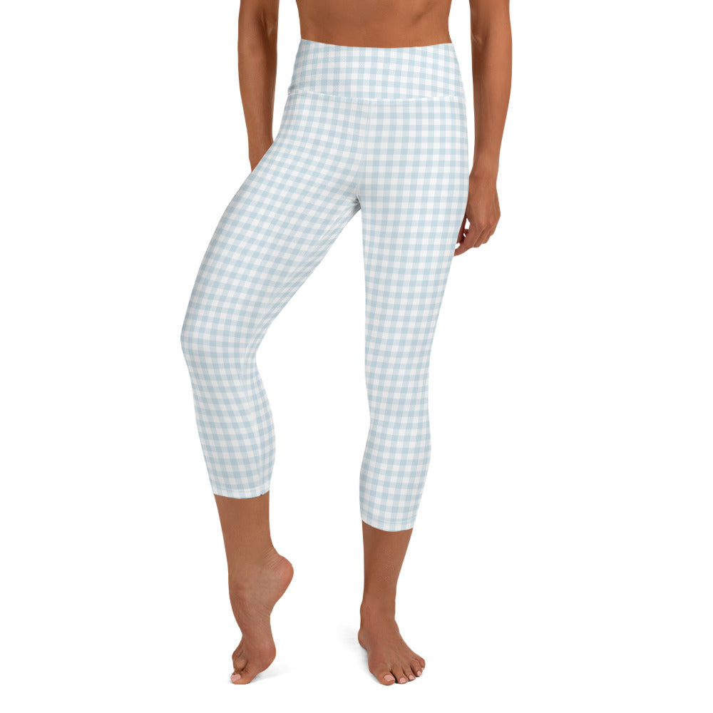 I Dream of Gingham Yoga Capri Leggings in Blue