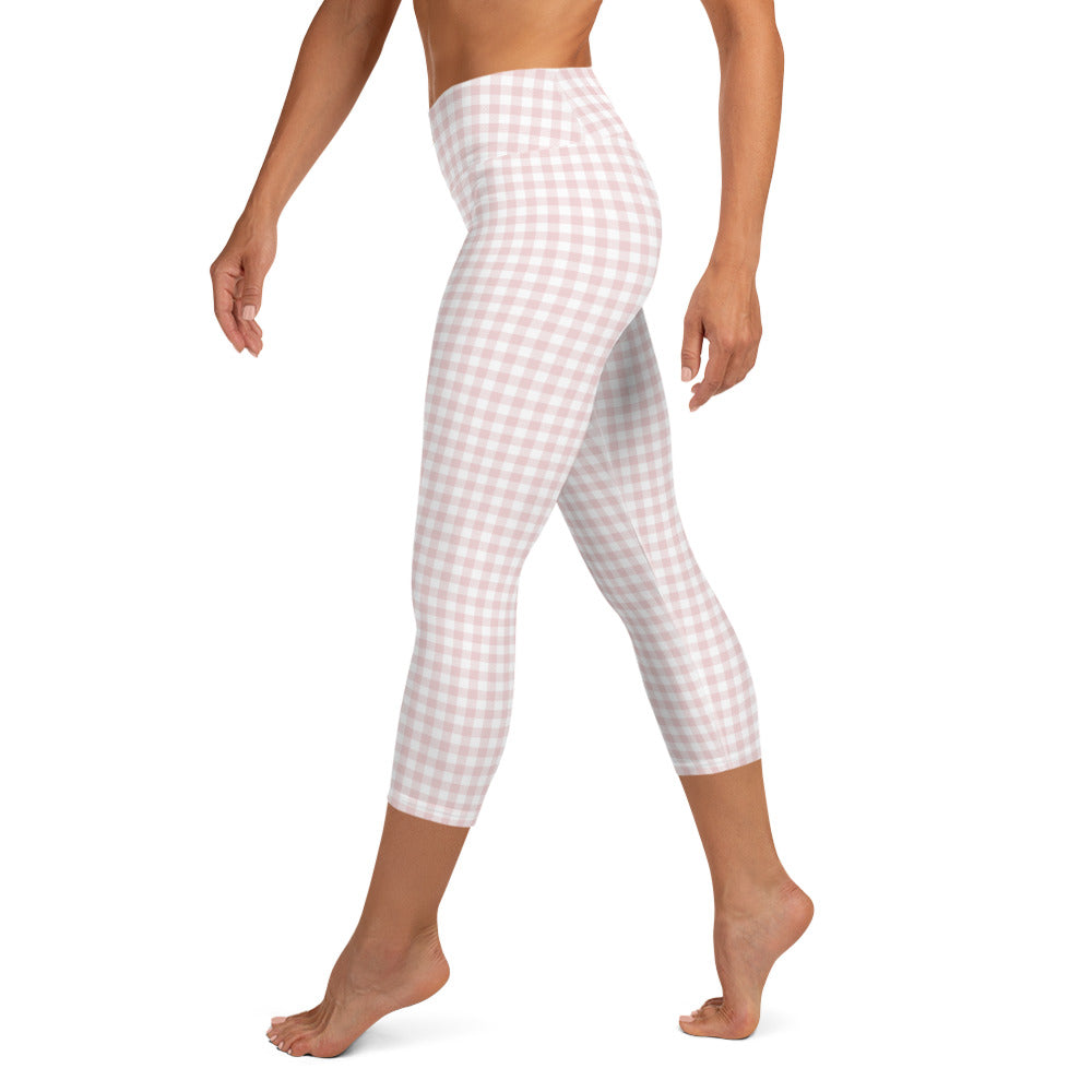 I Dream of Gingham Yoga Capri Leggings in Pink