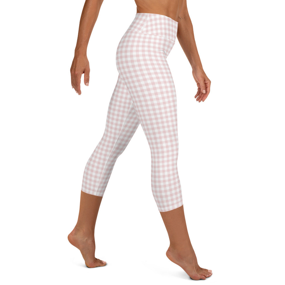 I Dream of Gingham Yoga Capri Leggings in Pink