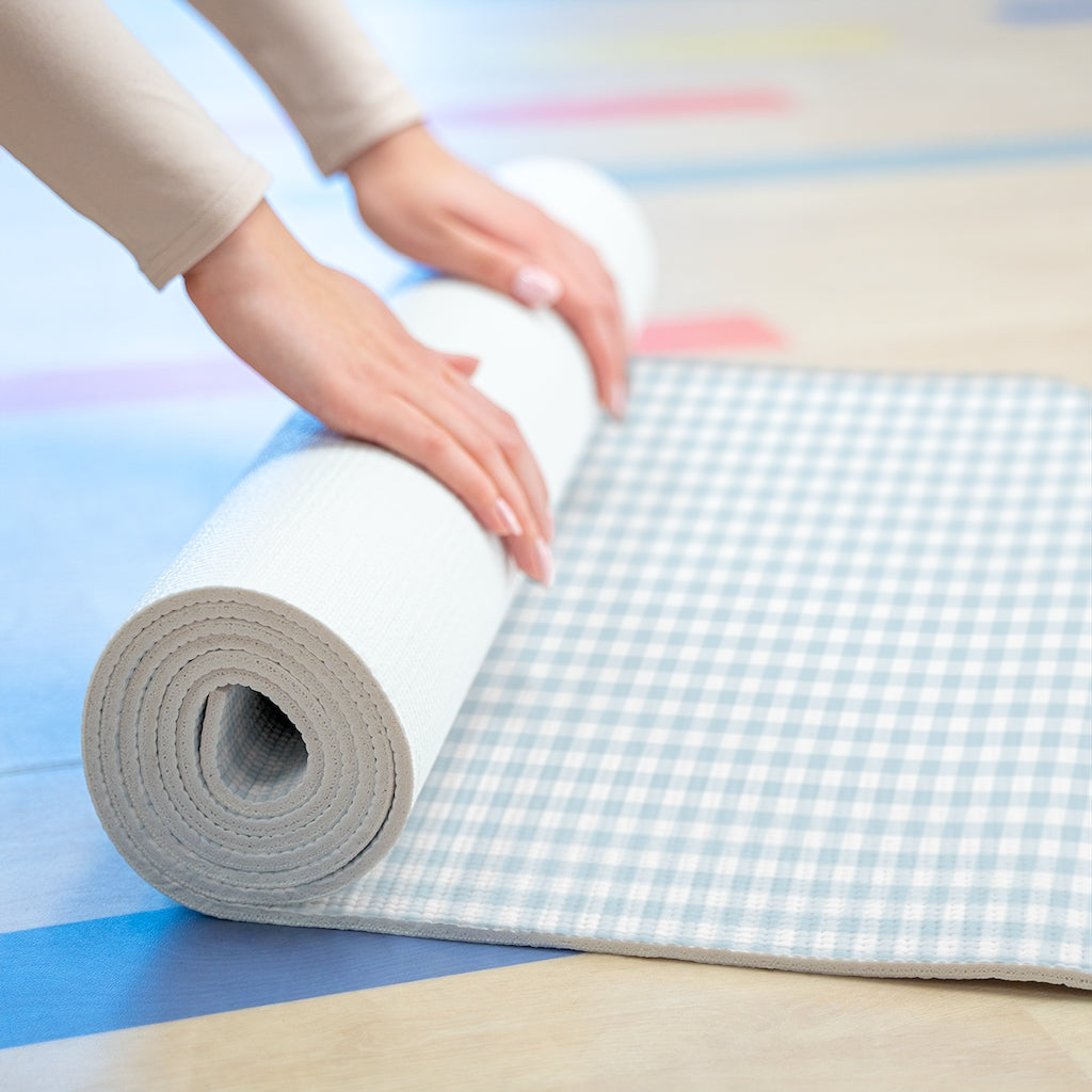 I Dream of Gingham Foam Yoga Mat in Blue